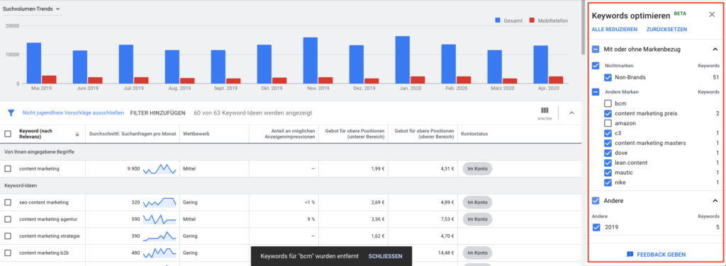 Eigener Screenshot von Google Ads