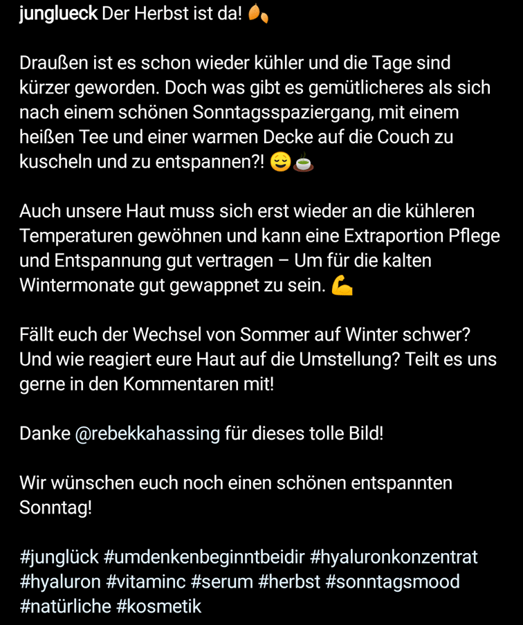 Instagram Hashtag Beispiel: junglueck