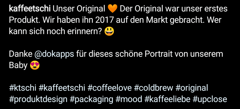 Instagram Hashtag Beispiel: kaffeetschi
