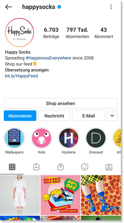 Instagram Business Profil: happysocks1