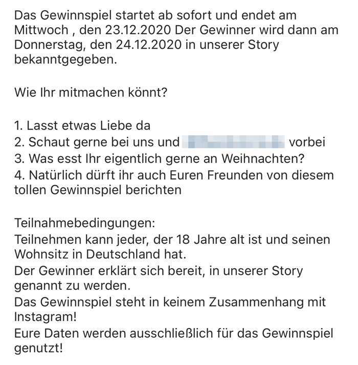 Ein*e User*in umgeht die neuen Richtlinien zu Instagram Gewinnspielen mit indirekten Aufforderungen
