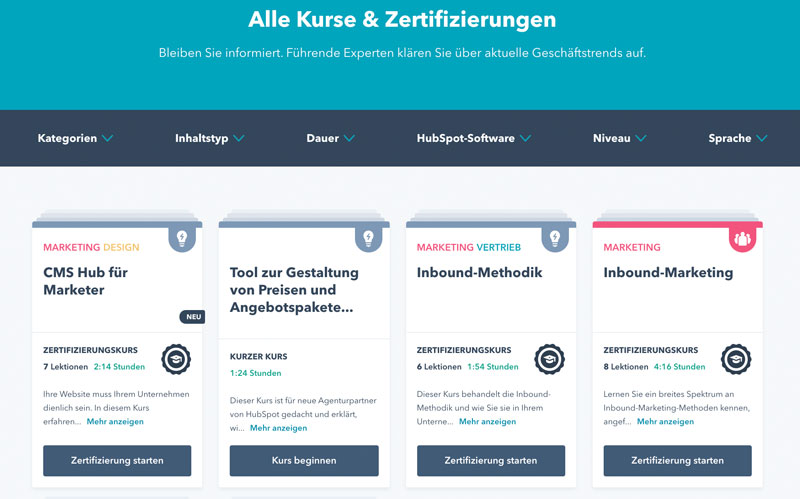 Die HubSpot Academy liefert vielseitigen Educational Content