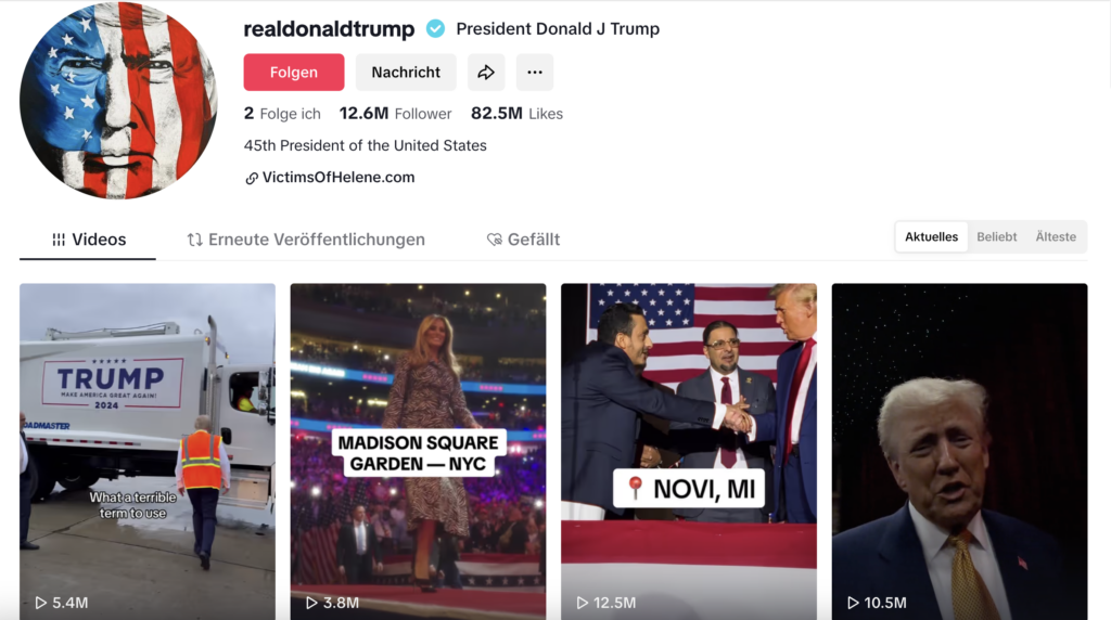 Ein Screenshot von Donald Trumps TikTok-Account